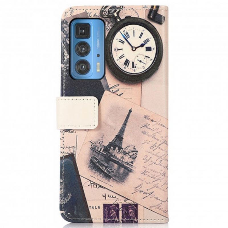 Capa Folio Para Motorola Edge 20 Pro Torre Eiffel Do Poeta