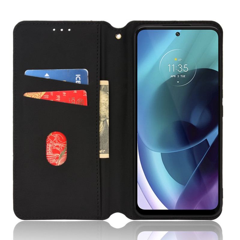 Capa De Celular Para Moto G71 5G Flip Efeito Couro Diamante