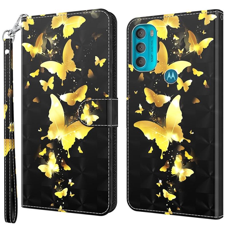 Capa De Couro Para Moto G71 5G Borboletas Amarelas