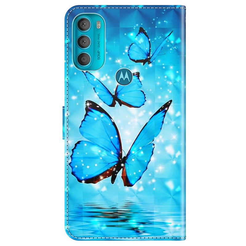 Capa De Couro Para Moto G71 5G Borboletas Azuis Voando