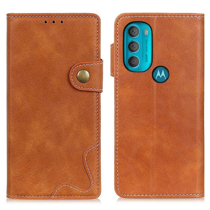 Capa De Couro Para Moto G71 5G Botão De Costura Artística