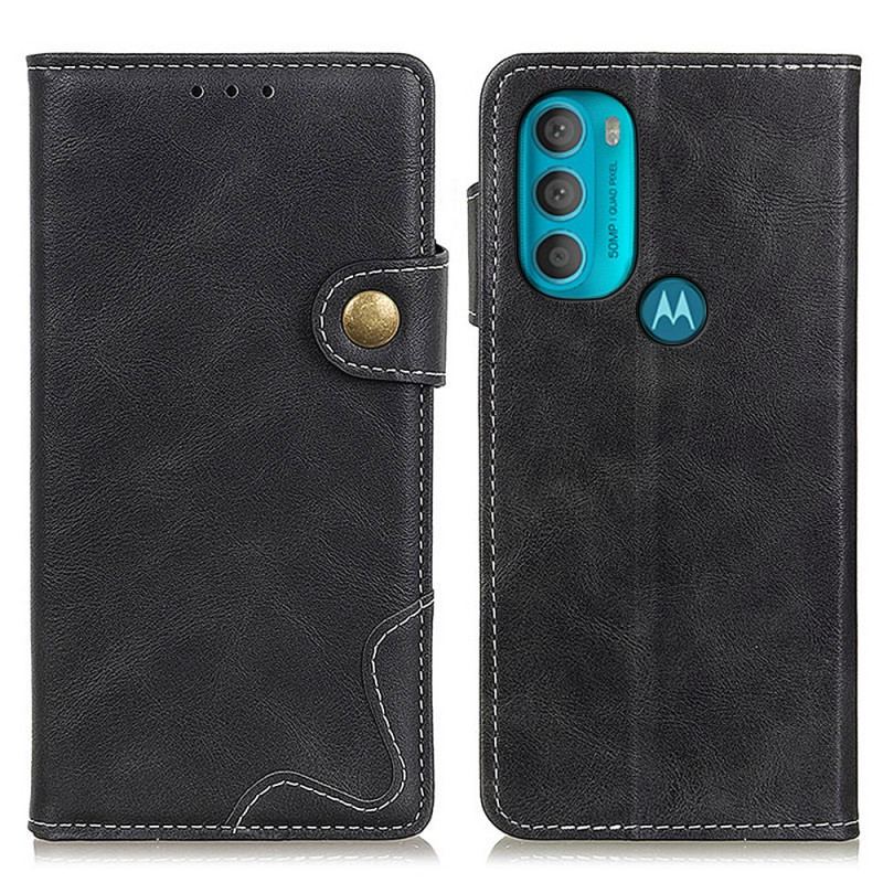 Capa De Couro Para Moto G71 5G Botão De Costura Artística