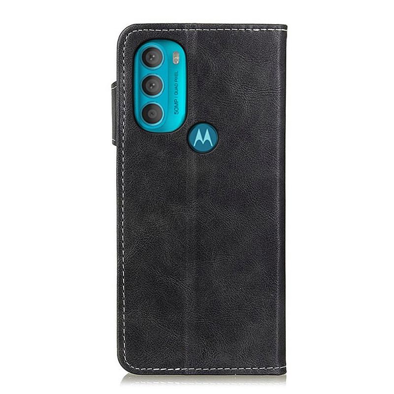 Capa De Couro Para Moto G71 5G Botão De Costura Artística