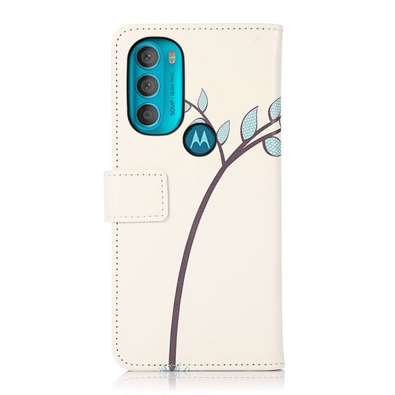 Capa De Couro Para Moto G71 5G Casal De Corujas Na Árvore