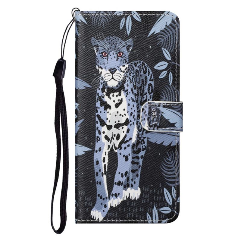 Capa De Couro Para Moto G71 5G De Cordão Leopardo Strappy