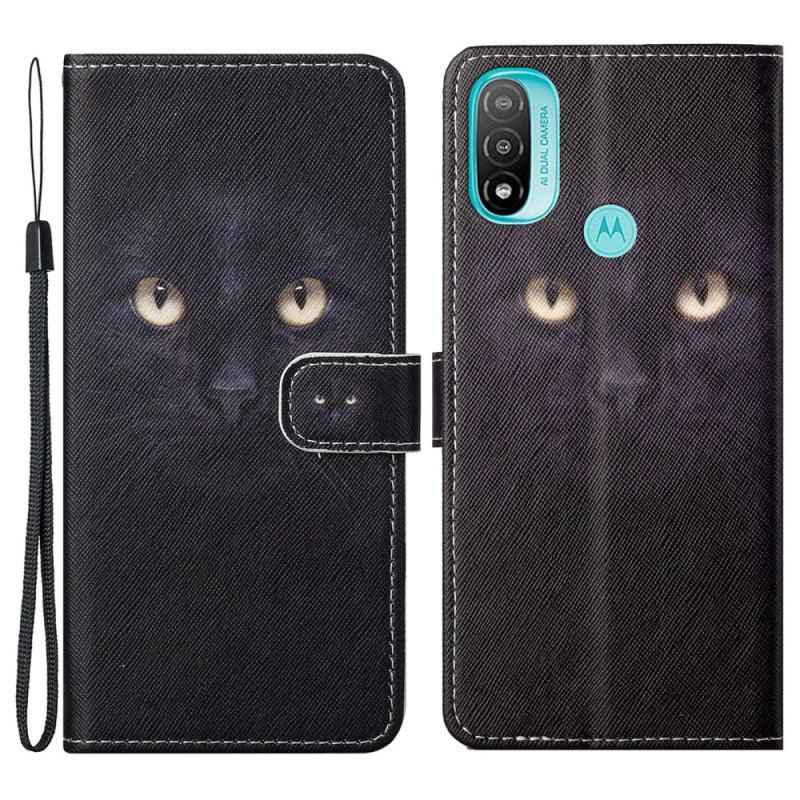 Capa De Couro Para Moto G71 5G De Cordão Olhos De Gato Preto Com Tiras