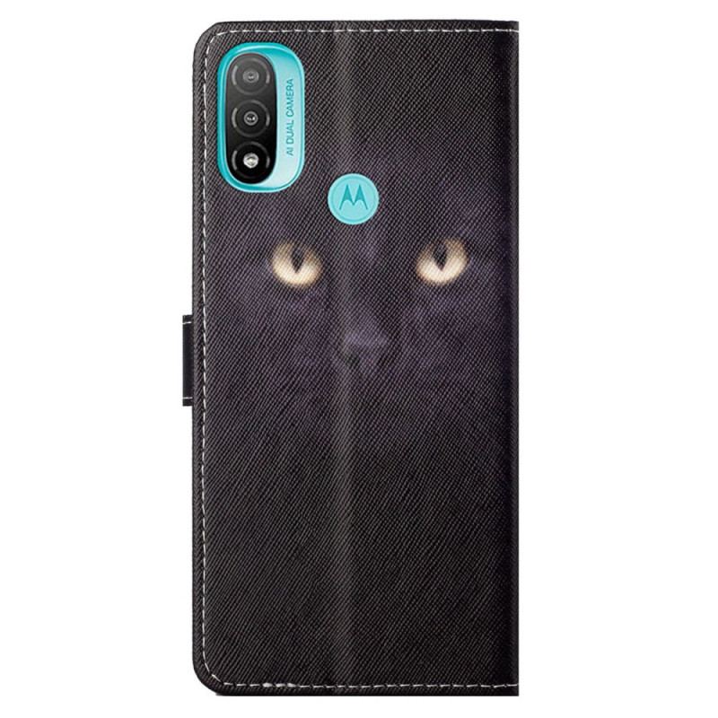Capa De Couro Para Moto G71 5G De Cordão Olhos De Gato Preto Com Tiras