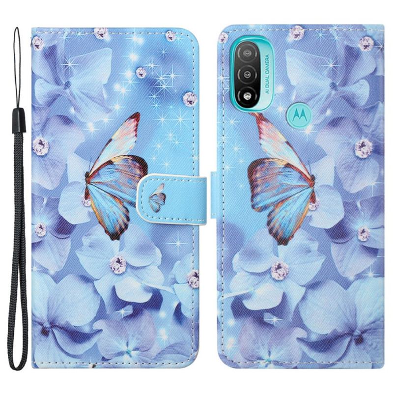 Capa Flip Para Moto G71 5G De Cordão Borboletas Strappy Diamond