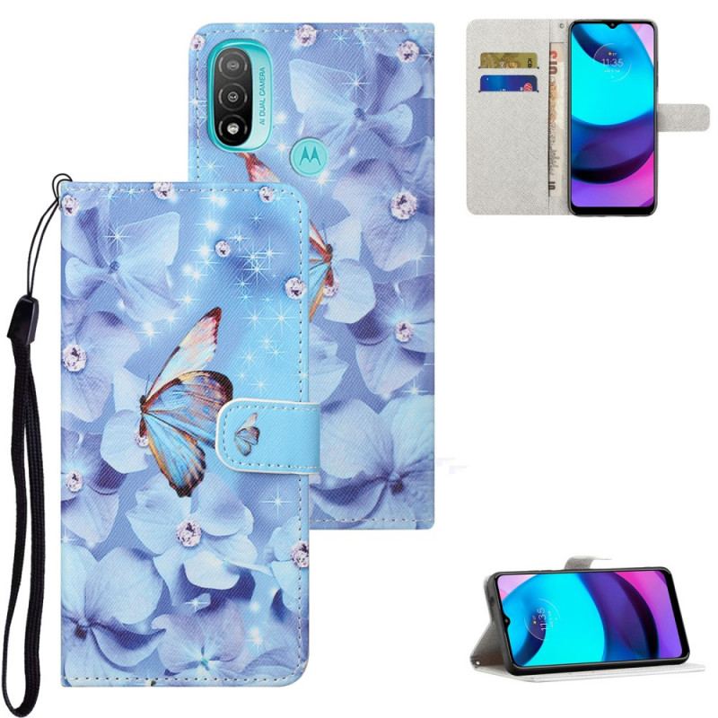 Capa Flip Para Moto G71 5G De Cordão Borboletas Strappy Diamond