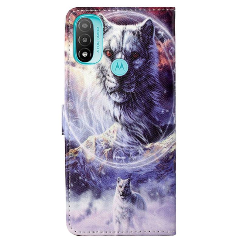 Capa Flip Para Moto G71 5G Lobo No Inverno Com Cordão