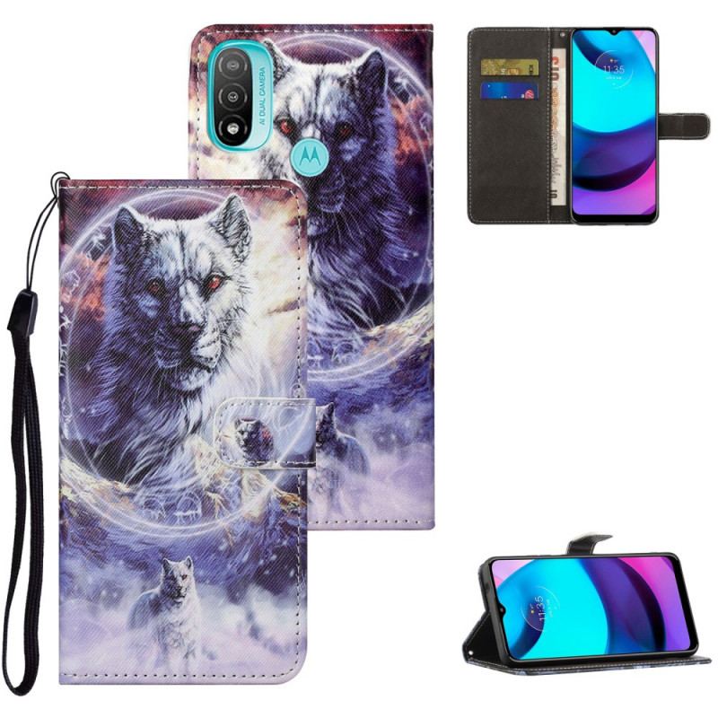 Capa Flip Para Moto G71 5G Lobo No Inverno Com Cordão
