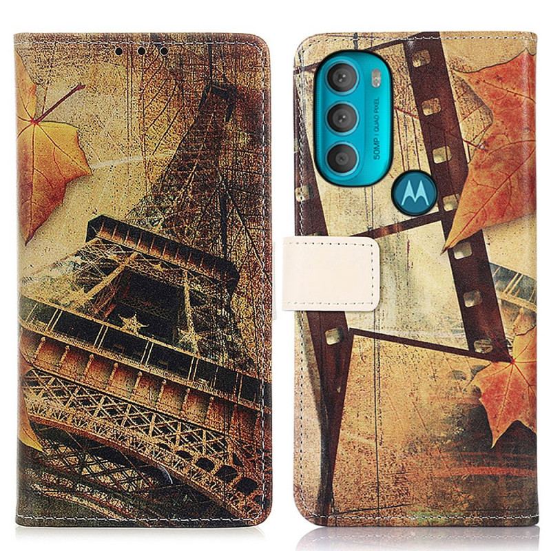 Capa Flip Para Moto G71 5G Torre Eiffel No Outono