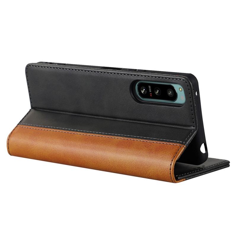 Capa De Celular Para Sony Xperia 5 IV Flip Efeito De Couro De Dois Tons