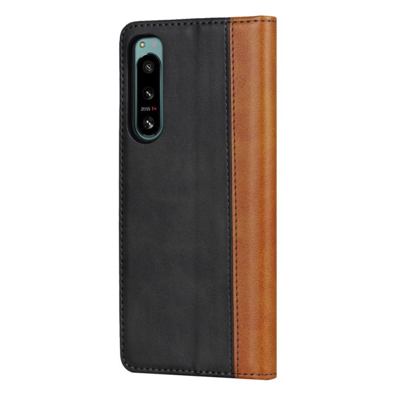 Capa De Celular Para Sony Xperia 5 IV Flip Efeito De Couro De Dois Tons