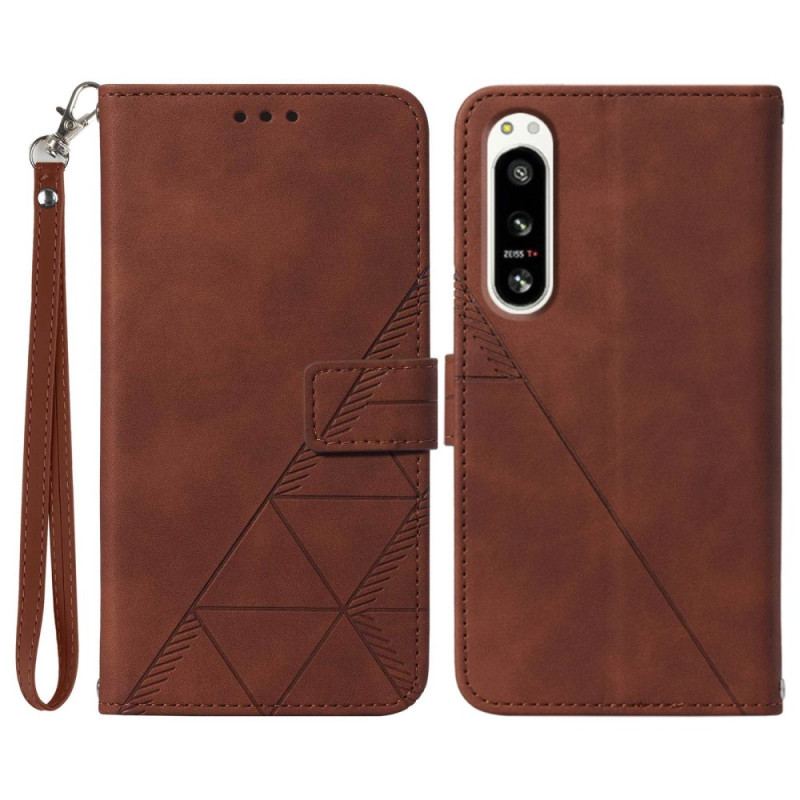Capa De Couro Para Sony Xperia 5 IV De Cordão Cintas Triângulos