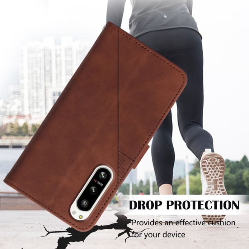 Capa De Couro Para Sony Xperia 5 IV De Cordão Cintas Triângulos