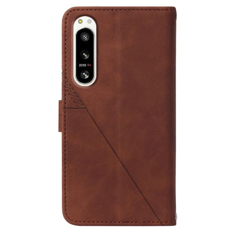 Capa De Couro Para Sony Xperia 5 IV De Cordão Cintas Triângulos