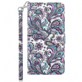 Capa De Couro Para Sony Xperia 5 IV De Cordão Padrão Strappy Paisley