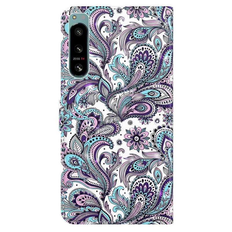 Capa De Couro Para Sony Xperia 5 IV De Cordão Padrão Strappy Paisley