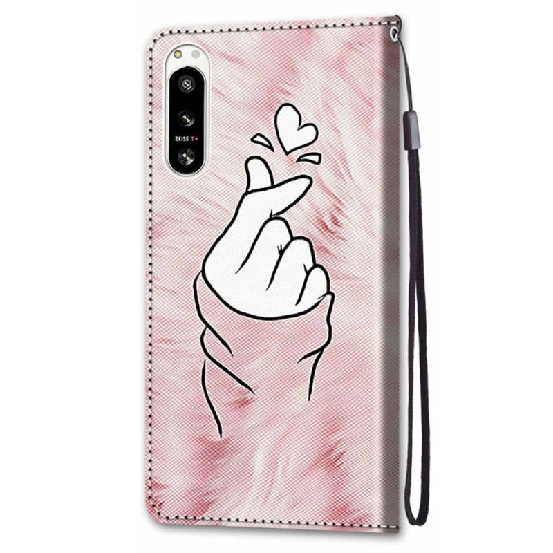 Capa De Couro Para Sony Xperia 5 IV Dedo Coração