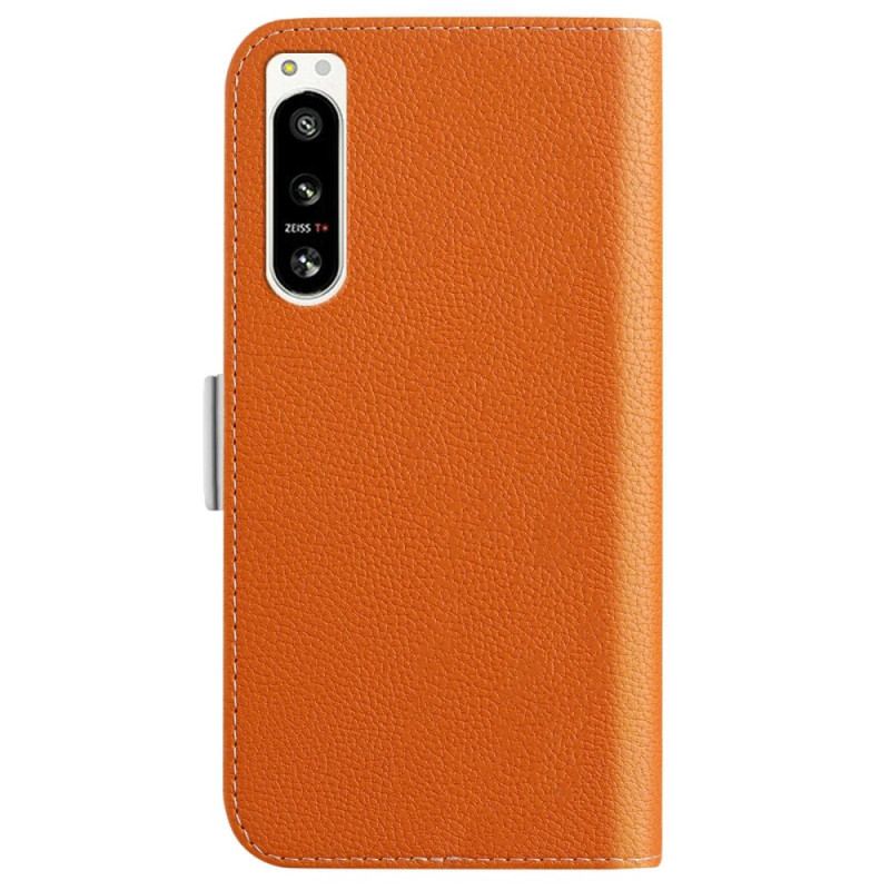 Capa De Couro Para Sony Xperia 5 IV Fecho Duplo De Couro De Lichia