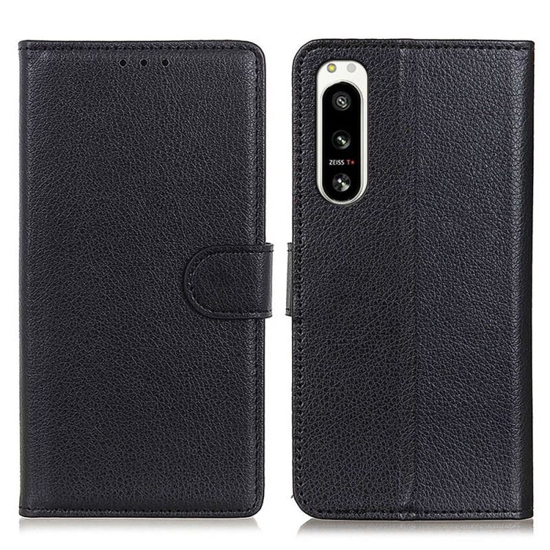 Capa Em Pele Para Sony Xperia 5 IV Couro Sintético De Lichia Tradicional