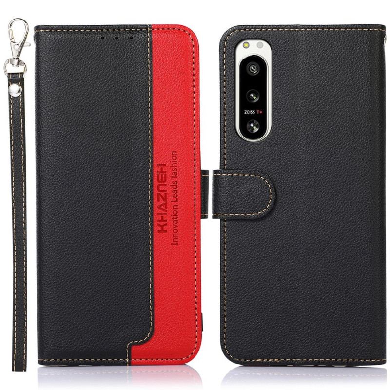 Capa Em Pele Para Sony Xperia 5 IV Estilo Lichia Rfid Khazneh