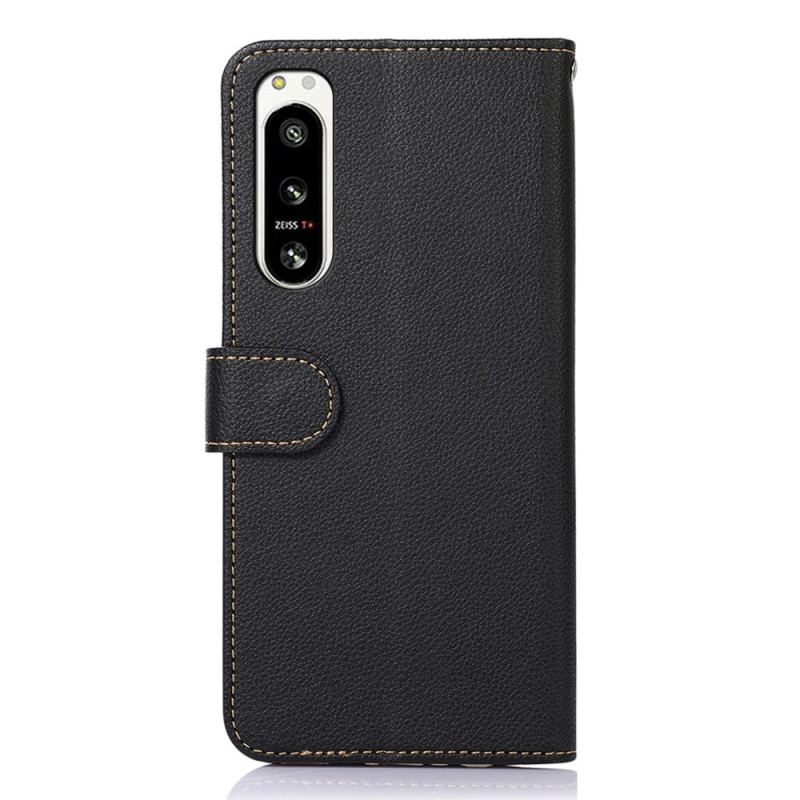 Capa Em Pele Para Sony Xperia 5 IV Estilo Lichia Rfid Khazneh
