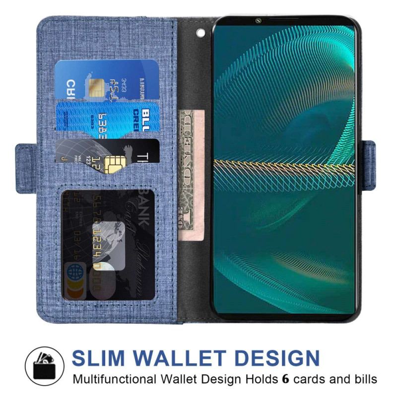 Capa Em Pele Para Sony Xperia 5 IV Jeans Com Porta-cartão Giratório