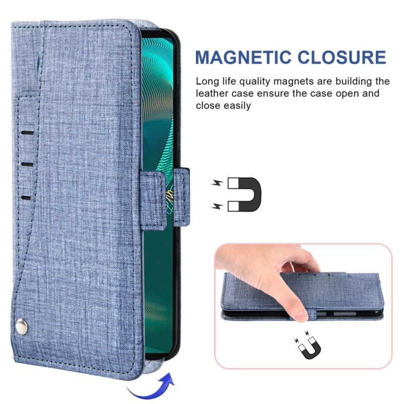Capa Em Pele Para Sony Xperia 5 IV Jeans Com Porta-cartão Giratório