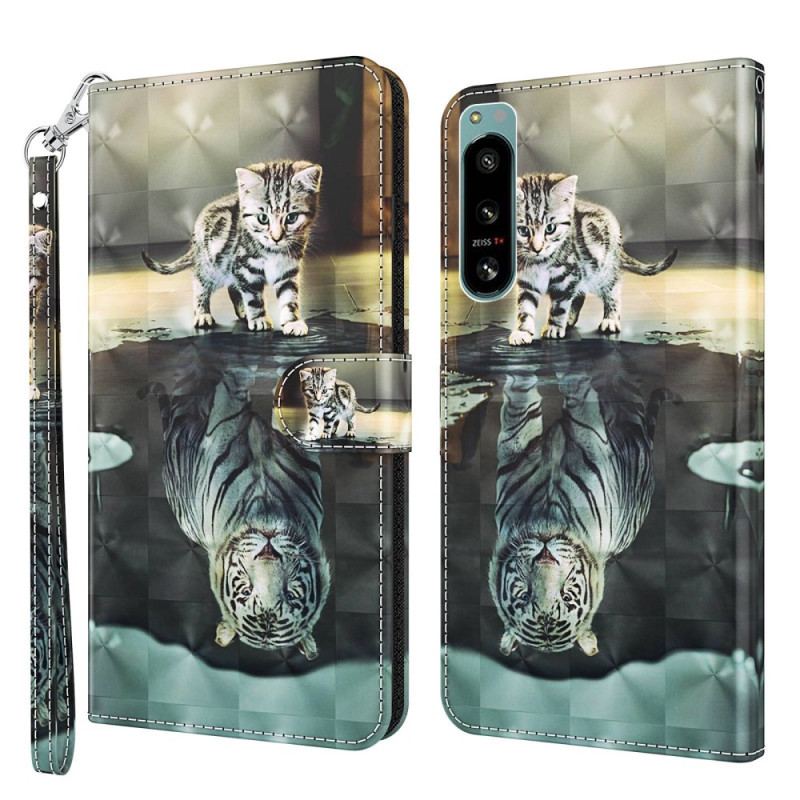 Capa Flip Para Sony Xperia 5 IV De Cordão Sonho De Gatinha Strappy