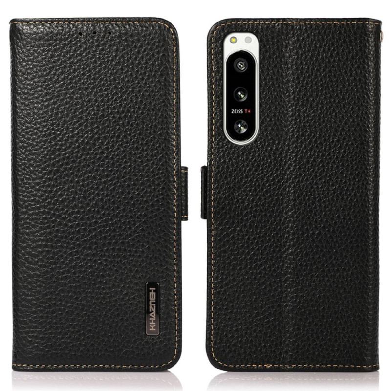 Capa Flip Para Sony Xperia 5 IV Couro De Lichia Khazneh Rfid