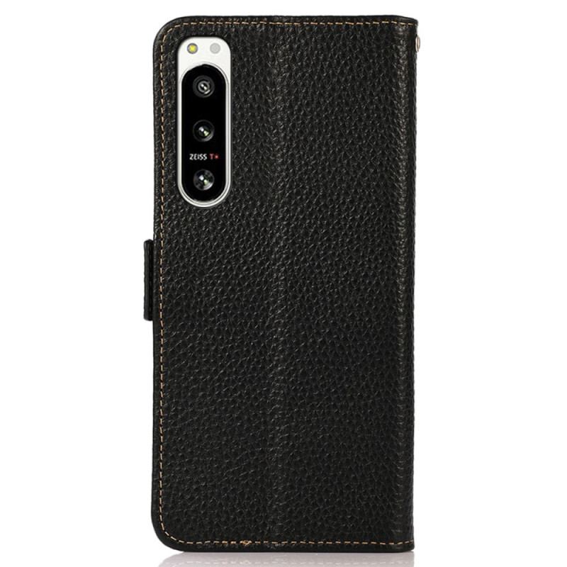 Capa Flip Para Sony Xperia 5 IV Couro De Lichia Khazneh Rfid