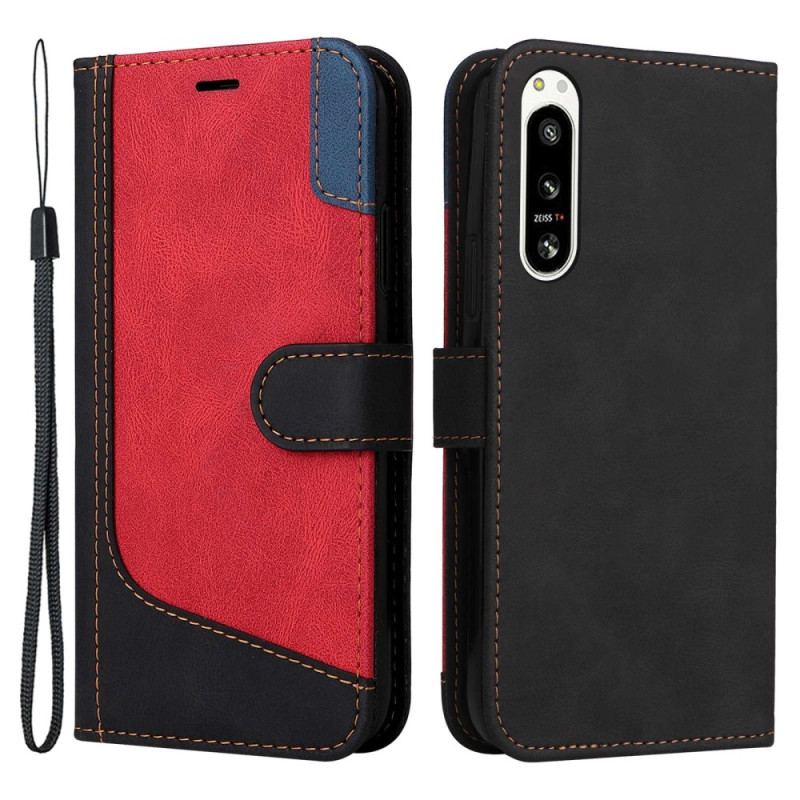 Capa Flip Para Sony Xperia 5 IV Dois Tons Com Alça