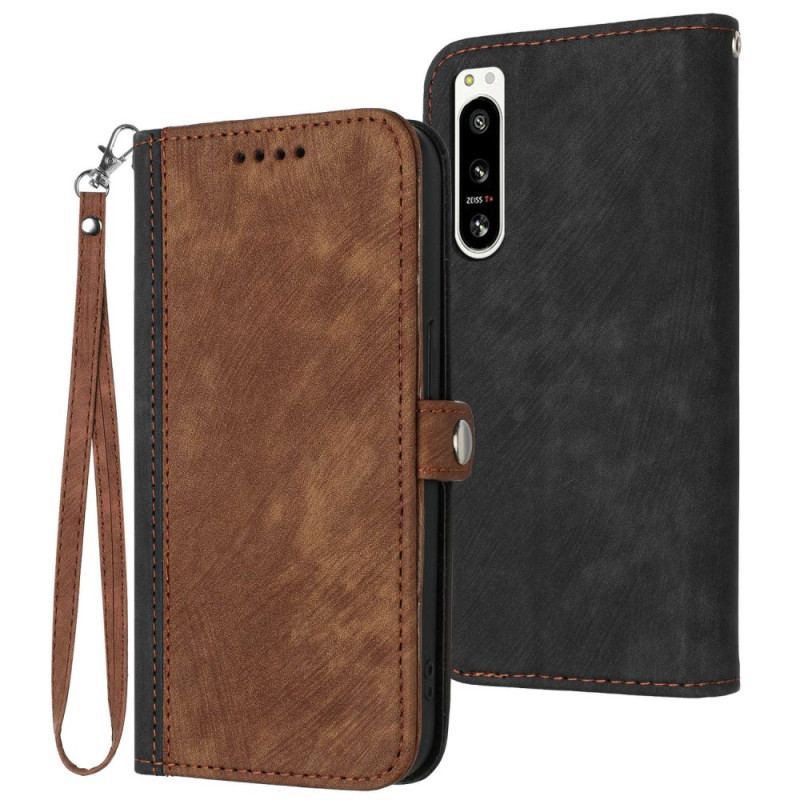 Capa Flip Para Sony Xperia 5 IV Dois Tons Com Alça