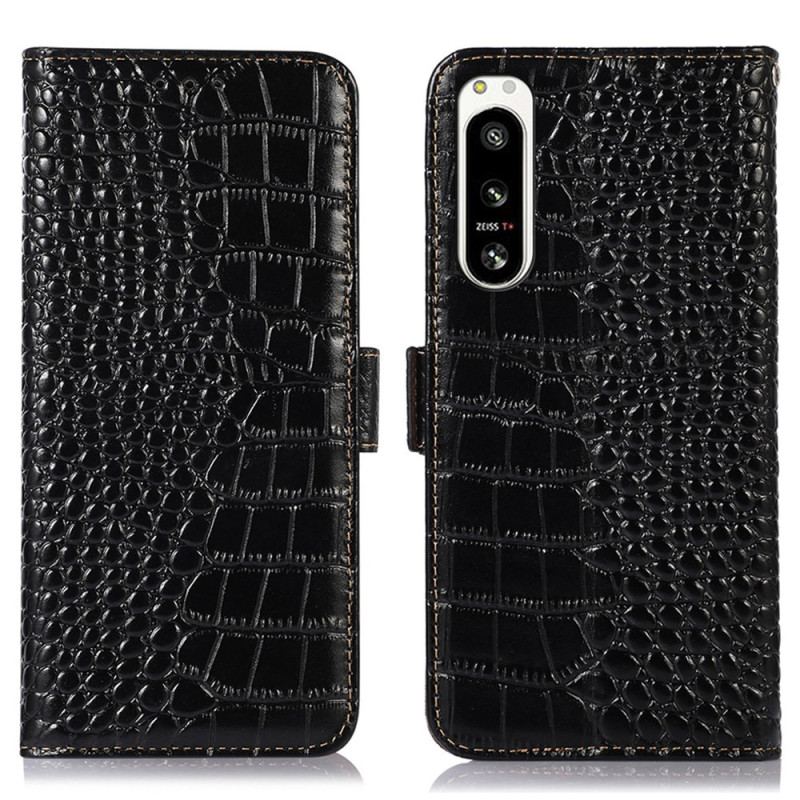 Capa Flip Para Sony Xperia 5 IV Rfid Estilo Crocodilo