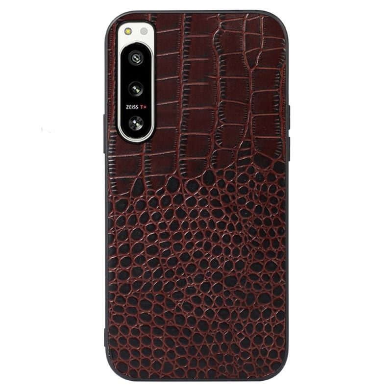 Capa Para Sony Xperia 5 IV Couro Genuíno Com Textura De Crocodilo
