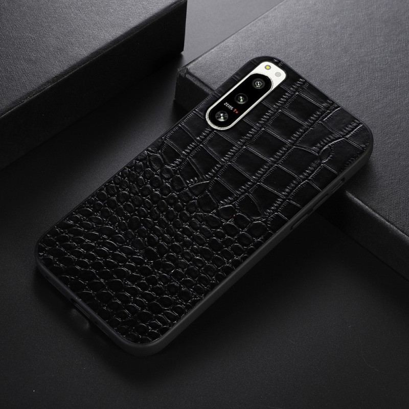 Capa Para Sony Xperia 5 IV Couro Genuíno Com Textura De Crocodilo