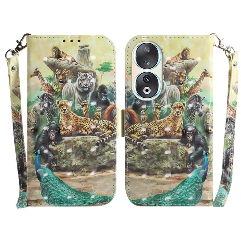 Capa De Couro Para Honor 90 De Cordão Animais Safari Com Alça