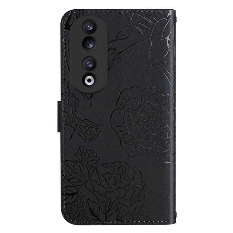 Capa Flip Para Honor 90 Borboletas E Cordão