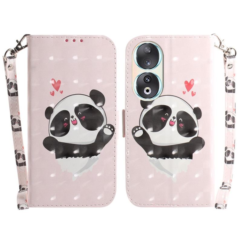 Capa Flip Para Honor 90 De Cordão Amor Panda Com Alça