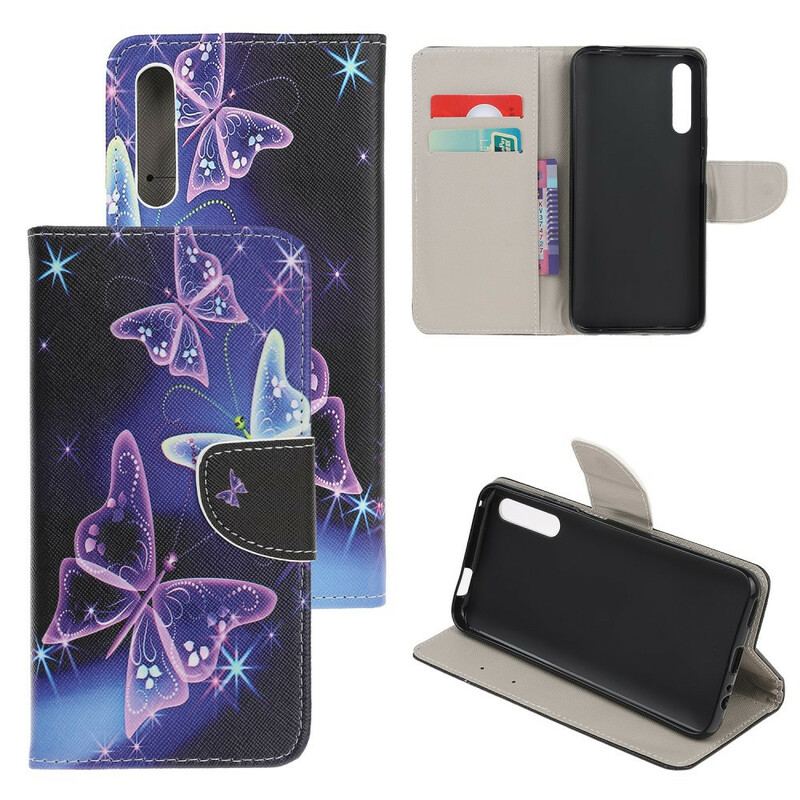Capa De Couro Para Huawei P Smart S Borboletas Neon