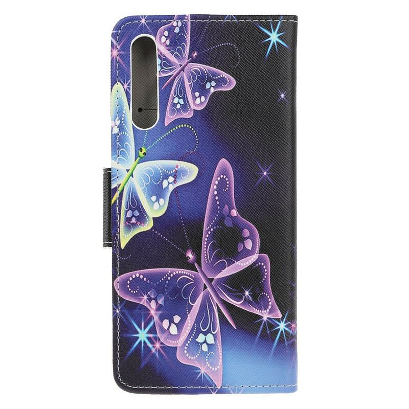 Capa De Couro Para Huawei P Smart S Borboletas Neon