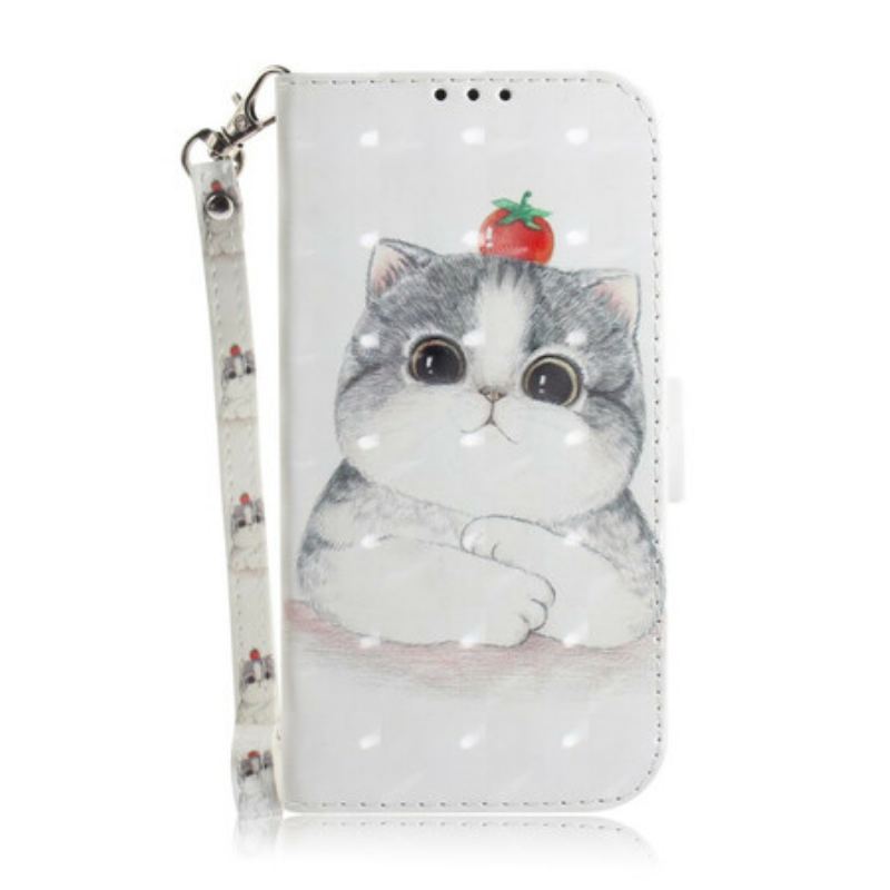 Capa Flip Para Huawei P Smart S De Cordão Tomate No Gato Com Uma Alça