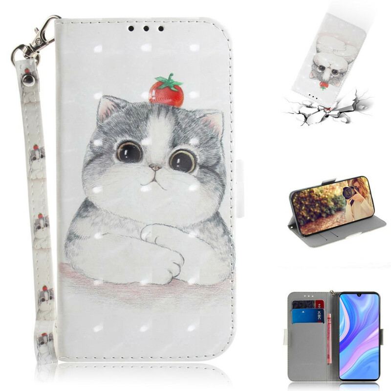 Capa Flip Para Huawei P Smart S De Cordão Tomate No Gato Com Uma Alça