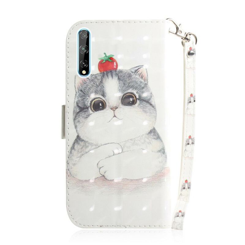 Capa Flip Para Huawei P Smart S De Cordão Tomate No Gato Com Uma Alça