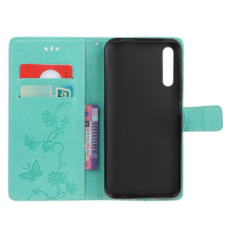 Capa Folio Para Huawei P Smart S De Cordão Pulseira Borboletas E Flores