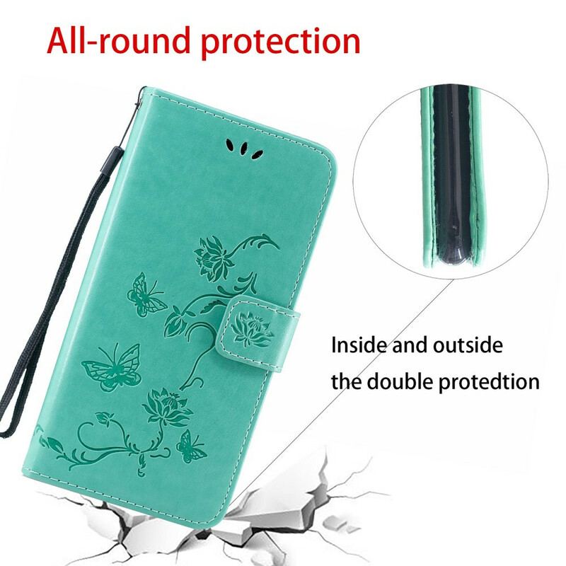 Capa Folio Para Huawei P Smart S De Cordão Pulseira Borboletas E Flores