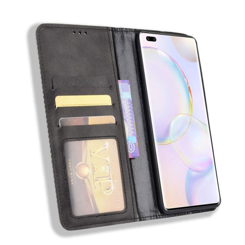 Capa De Celular Para Honor 50 Pro Flip Efeito Couro Vintage Estilizado Profissional
