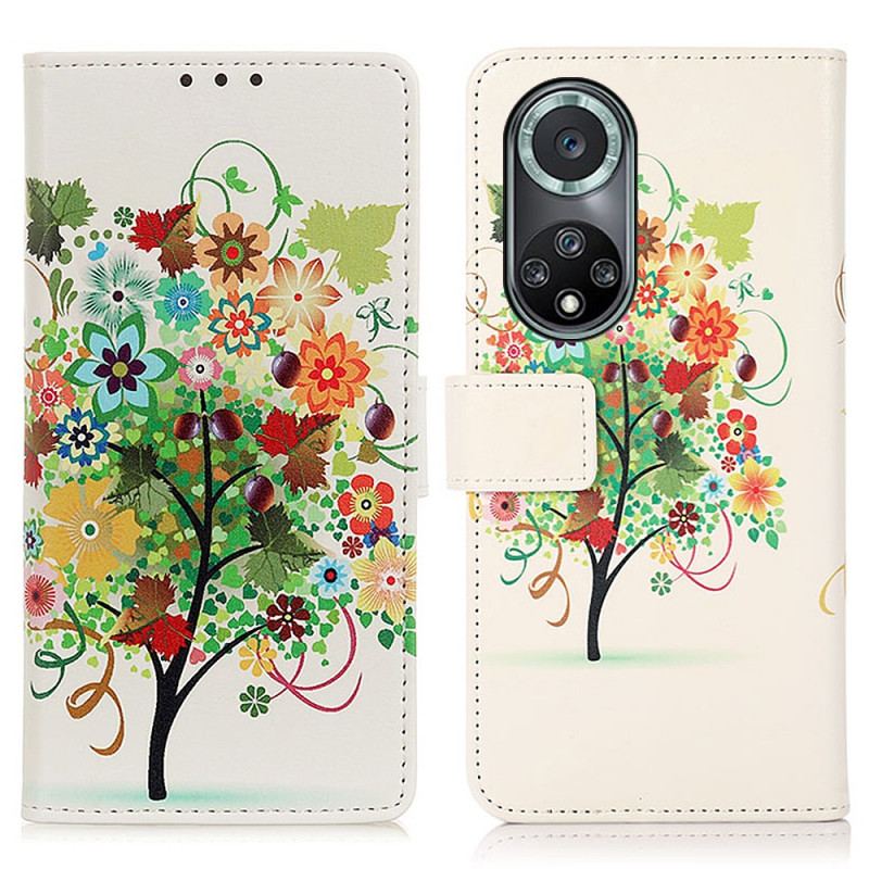 Capa De Couro Para Honor 50 Pro Árvore De Flor Profissional